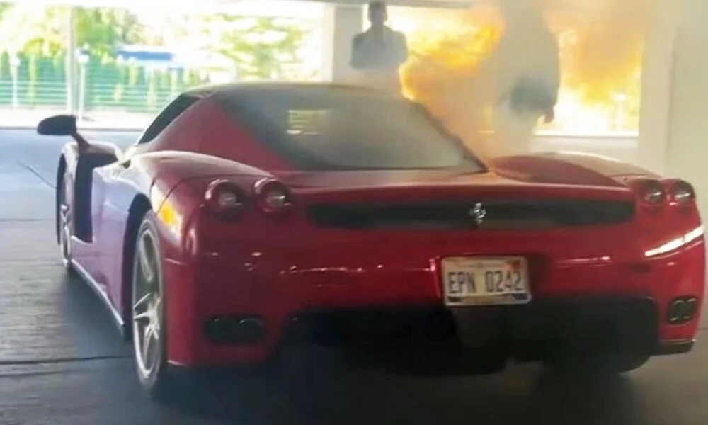 Smoke pours out of a $5 million Ferrari Enzo; It might need a new clutch
