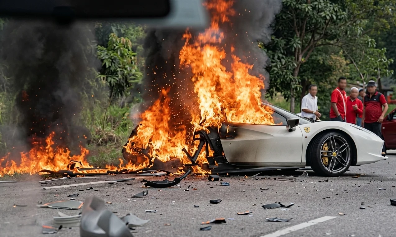 Major Ferrari 458 crash in Malaysia kills two on the spot