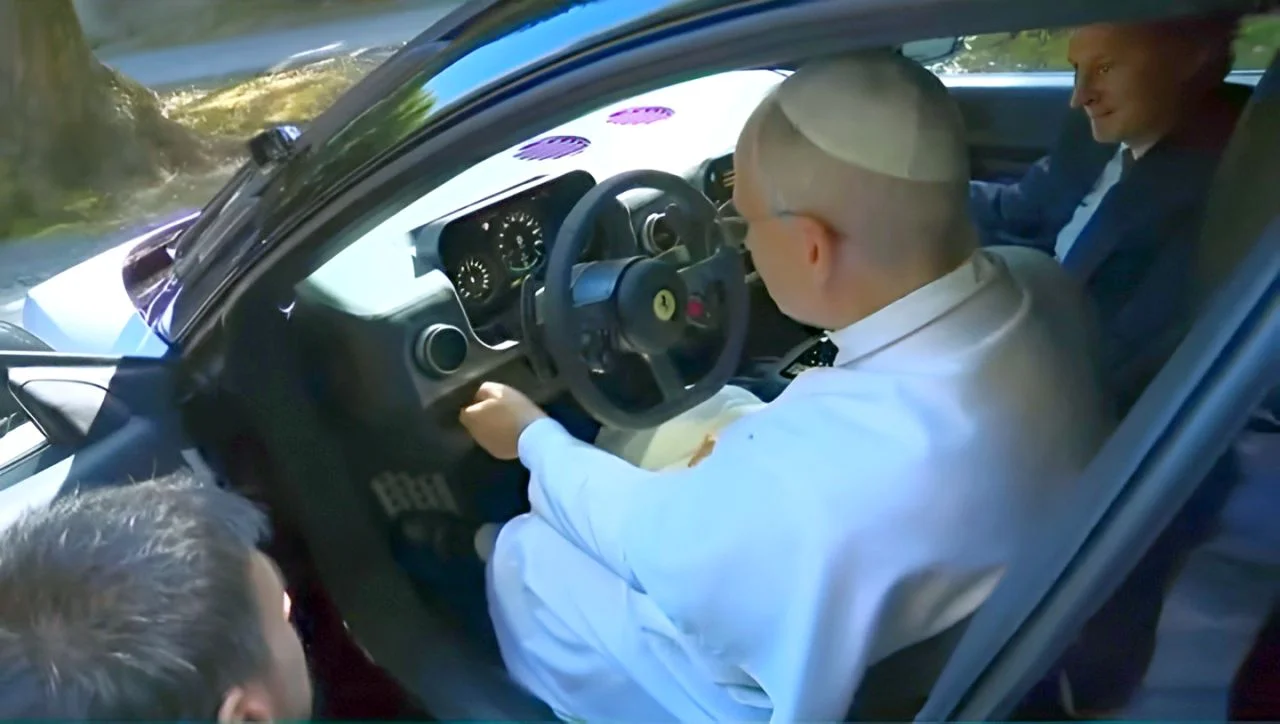 Pope Leo checks out the new Ferrari Luce EV; Takes it for a drive