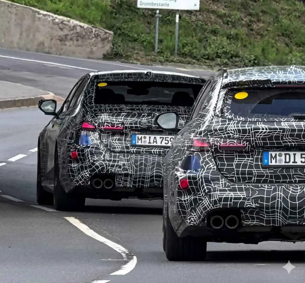2027 BMW M5, M5 Touring test mules spotted near Nurburgring together